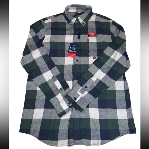 Chaps Other - CHAPS "Performance" Flannel Shirt Navy /Green Plaid Men’s Size M New With Tags